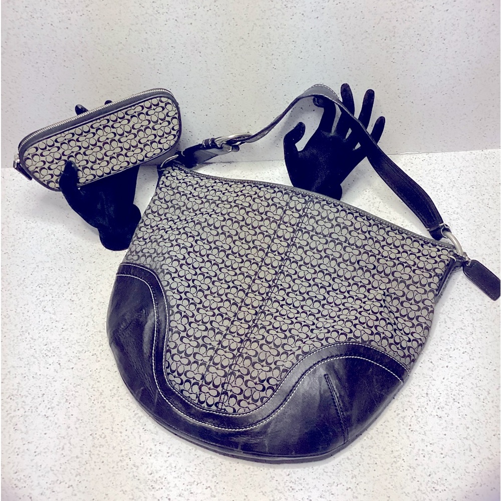 Coach Signature Hobo Canvas and Leather bag with matching sunglasses case